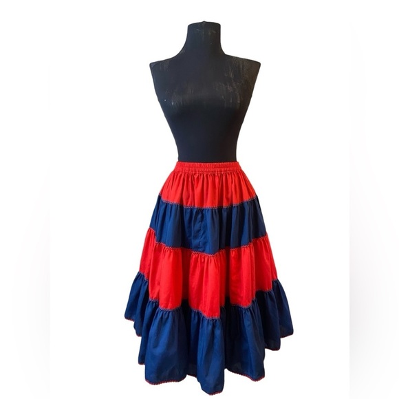 Vintage Red/Blue Striped Dancing Circle Skirt - Picture 2 of 14